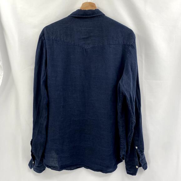 Officine general M Navy Blue Linen Button Down - Picture 6 of 6
